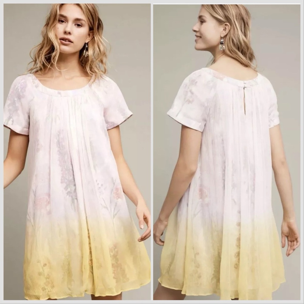 Anthropologie HD in Paris Floral Ombre Dress in Yellow, Pink, White, 8. - Picture 4 of 11